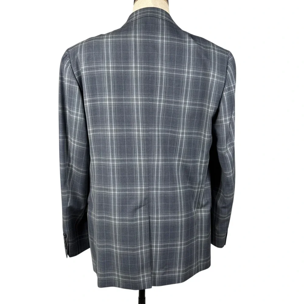 Joseph Abboud Loro Piana Super 110s Blazer Mens 40R Blue Gray Plaid‎ Wool USA